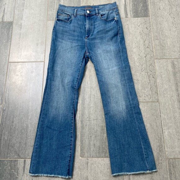 DL1961 Bridget Boot High Rise Instasculpt Crop Raw Hem Jeans Medium Wash Size 29 - Picture 1 of 11